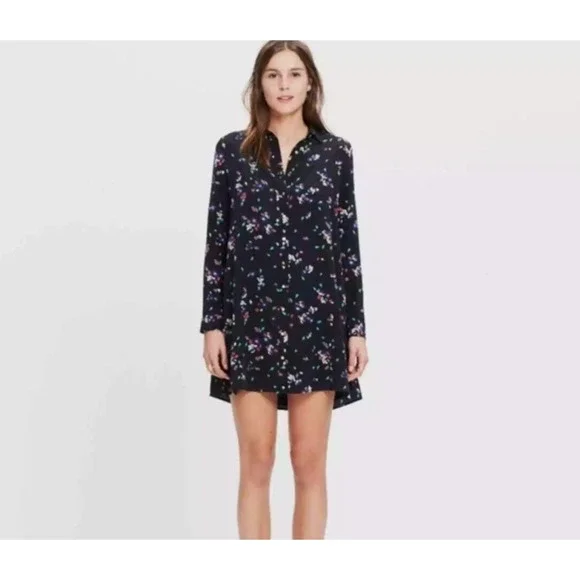 SEZANE Silk Black Pink Floral Print Long Sleeve Mini Shift Shirt Dress S $205 - Picture 10 of 11